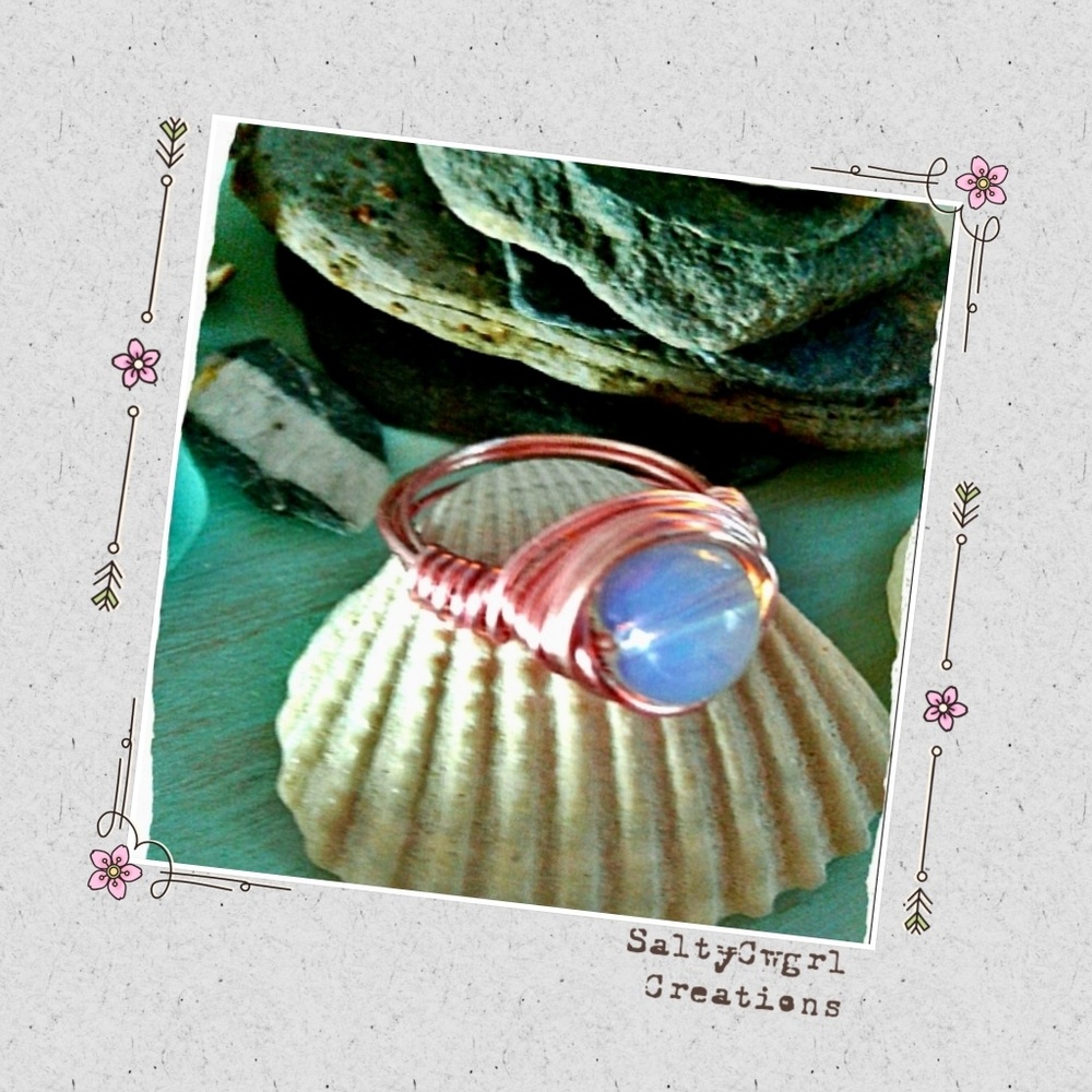 OPALITE & COPPER WIRE WRAP RING - Picture 1 of 6
